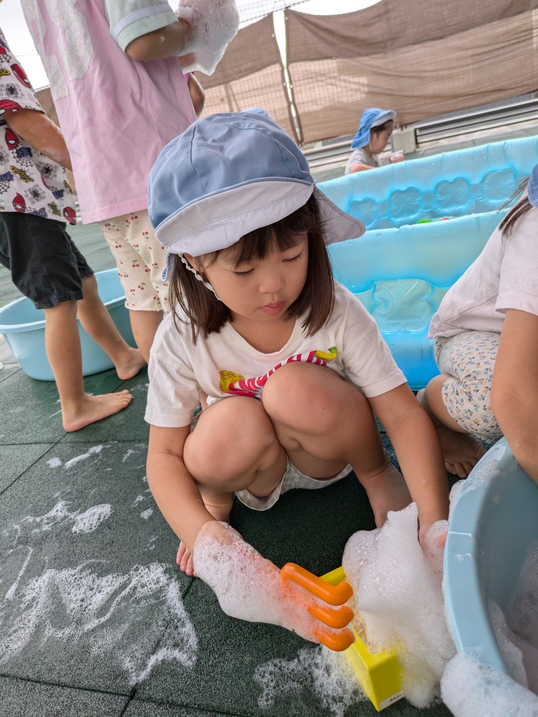4歳児　つむぎ組　水遊び楽しいな♡